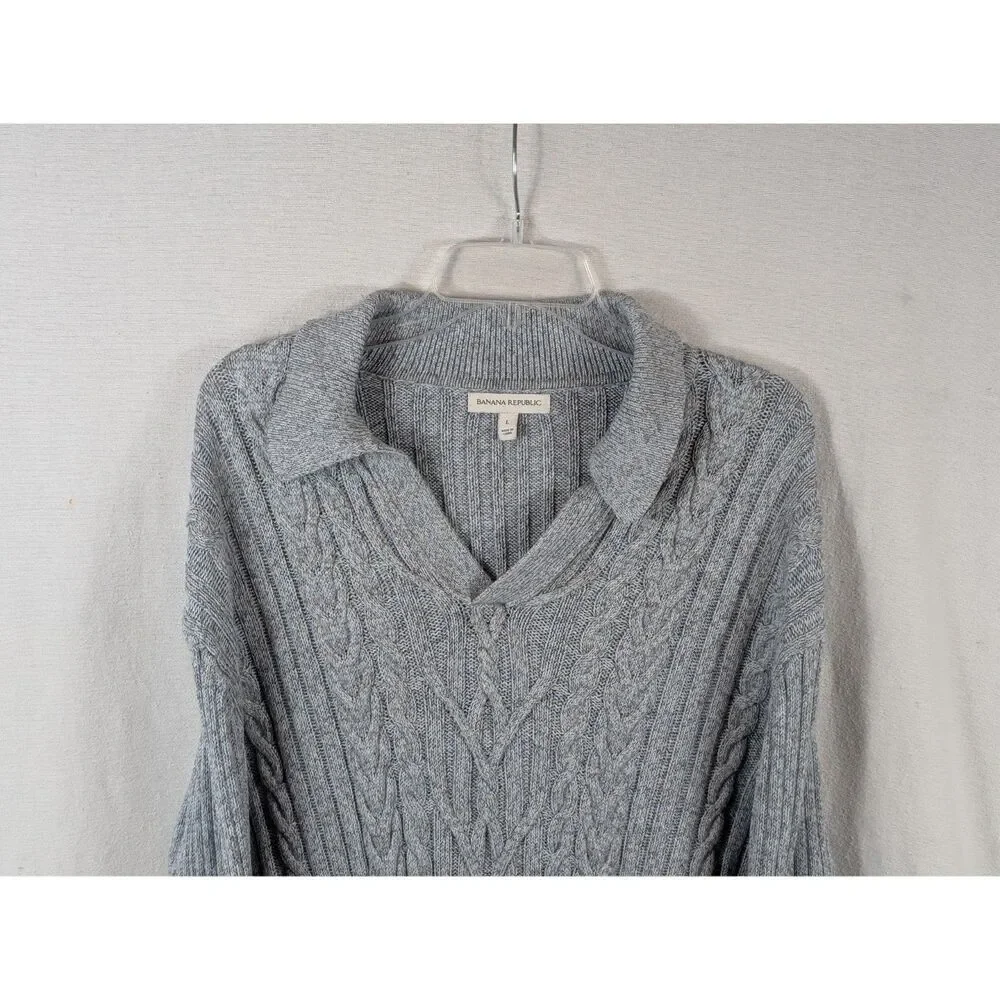 Banana Republic Relaxed Collared Cable Knit Sweater Light Blue Men's Size Large